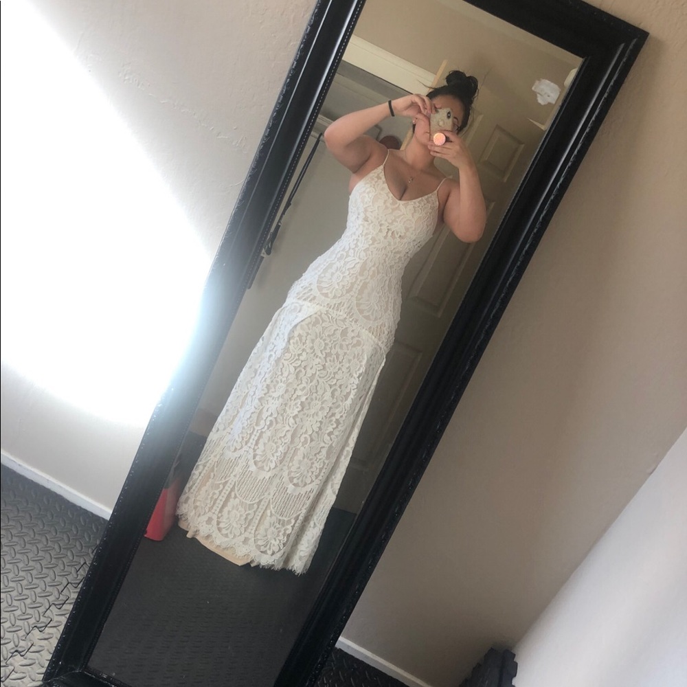 Ivory with nude underlining wedding dress